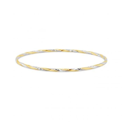 10K Yellow and White Gold 65mm Twisted Slip-On Bangle