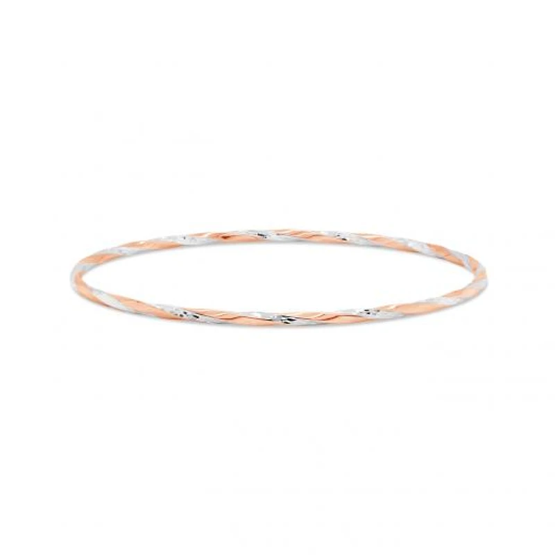 10K Rose and White Gold 65mm Twisted Slip-On Bangle