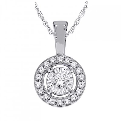 Sterling Silver 0.10CTW Diamond Halo Pendant