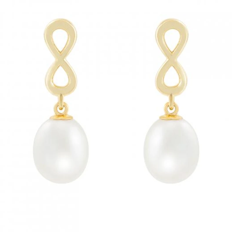 10K Yellow Gold 7-8mm Pearl Infinity Earrings
