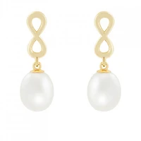 10K Yellow Gold 7-8mm Pearl Infinity Earrings