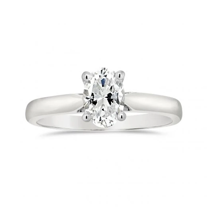 14K White Gold Oval Cut Diamond Solitaire Ring 1.00CT I2/I