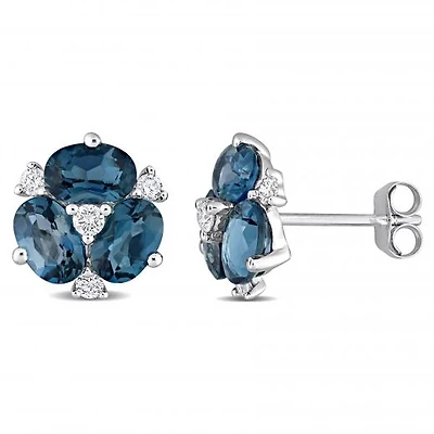 Julianna B 14K White Gold Blue Topaz & Diamond Earrings