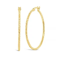 14K Yellow Gold 1.5mm x 30mm Diamond Cut Round Tube Hoops