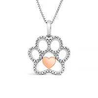 Sterling Silver & 10K Rose Gold 0.03CTW Paw with Heart Pendant