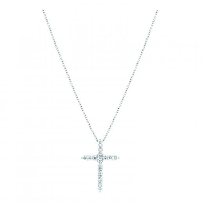 14K White Gold Lab Grown 1.00CTW Diamond Cross Pendant