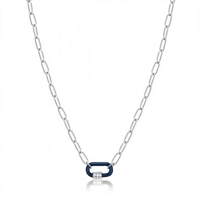 Ania Haie Navy Blue Enamel Carabiner Silver Necklace
