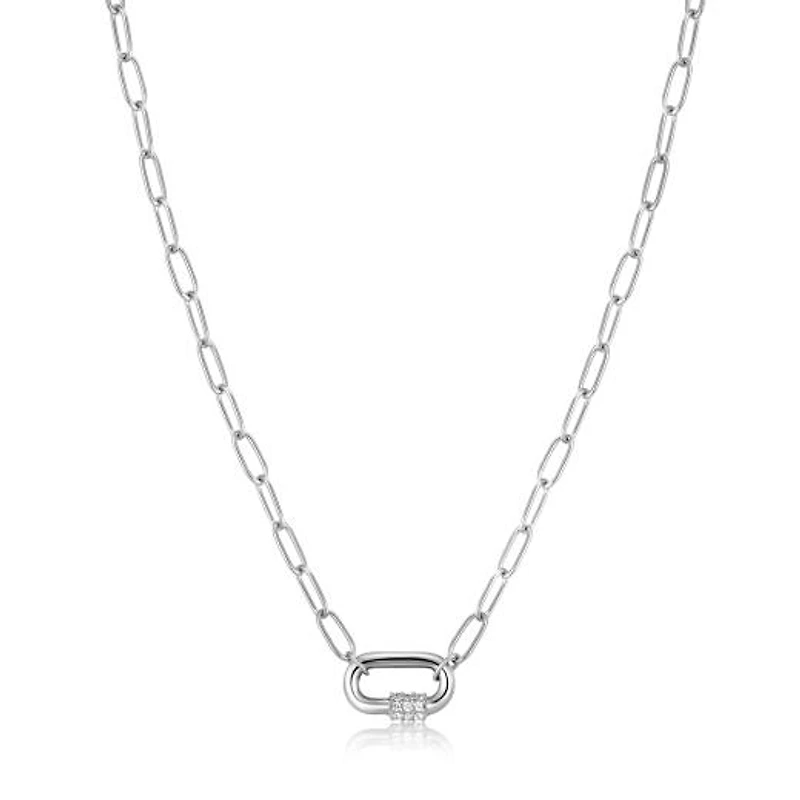 Ania Haie Navy Blue Enamel Carabiner Silver Necklace