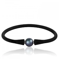 Black Silicone Black Freshwater Pearl 8" Bracelet