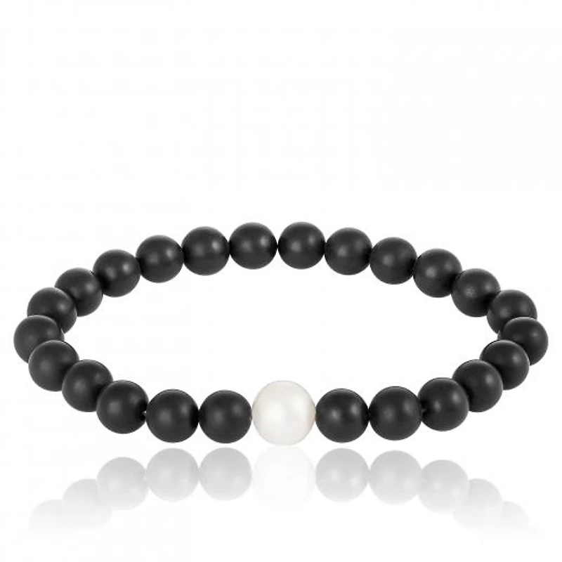 Matte Onyx White Pearl Stretch Bracelet