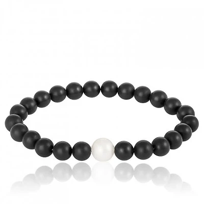 Matte Onyx White Pearl Stretch Bracelet