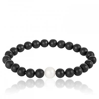 Matte Onyx White Pearl Stretch Bracelet