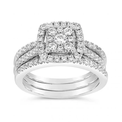 10K White Gold Diamond Three Piece Bridal Set 1.00CTW I2/HIJ