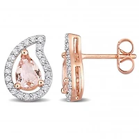 Julianna B Sterling Silver Rose Plated Morganite White Topaz Pear shape Earring