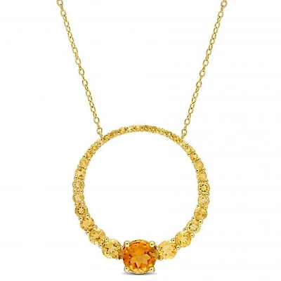Julianna B Sterling Silver 18K Gold Plated Citrine 18" Circle Pendant
