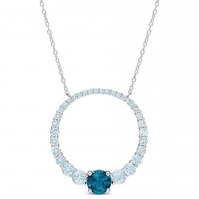 Julianna B Sterling Silver Topaz 18" Graduated Open Circle Pendant
