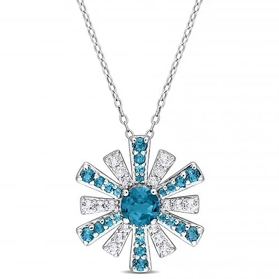 Julianna B Sterling Silver Topaz 18" Starburst Pendant