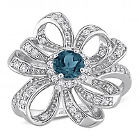 Julianna B Sterling Silver London Blue Topaz & White Flower Cocktail Ring