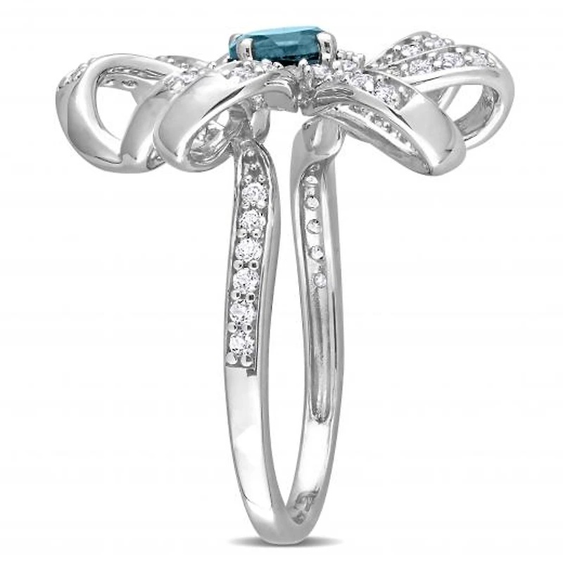 Julianna B Sterling Silver London Blue Topaz & White Flower Cocktail Ring