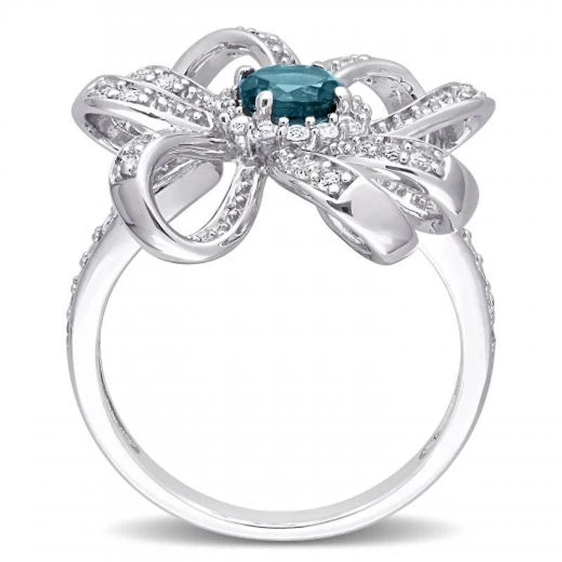Julianna B Sterling Silver London Blue Topaz & White Flower Cocktail Ring