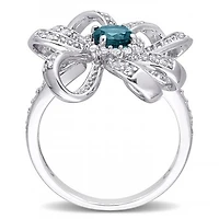 Julianna B Sterling Silver London Blue Topaz & White Flower Cocktail Ring