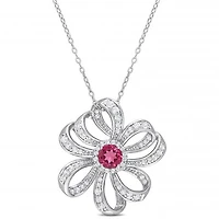 Julianna B Sterling Silver Pink Topaz and White Topaz Flower Necklace