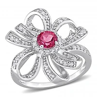 Julianna B Sterling Silver Pink Topaz and White Flower Cocktail Ring