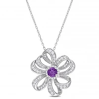 Julianna B Sterling Silver African Amethyst and White Topaz Flower Necklace