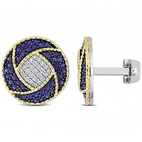 Julianna B Two-Tone Sterling Silver Diamond and Created Blue Sapphire Cufflinks