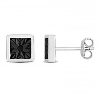 Julianna B Sterling Silver Black Diamond Accent Square Men's Stud Earrings