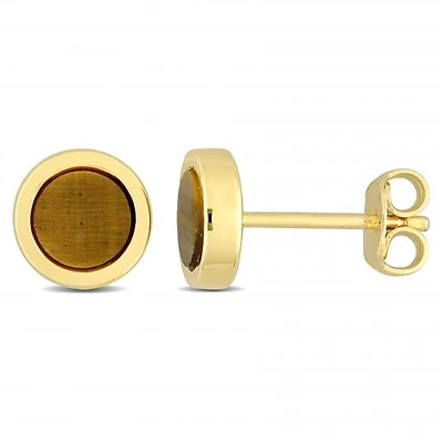 Julianna B Yellow Plated Sterling Silver Tiger eye Fashion Post Earrings