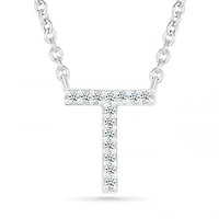 Sterling Silver & Diamond "T" Initial Necklace