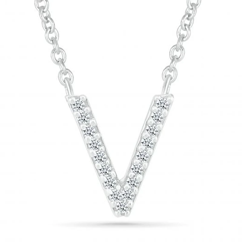 Sterling Silver & Diamond "V" Initial Necklace