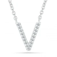 Sterling Silver & Diamond "V" Initial Necklace