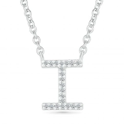 Sterling Silver & Diamond "I" Initial Necklace