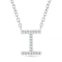 Sterling Silver & Diamond "I" Initial Necklace