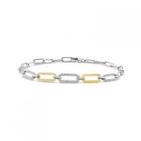 Sterling Silver 10K Yellow Gold 0.18CTW Diamond Paperclip Bracelet