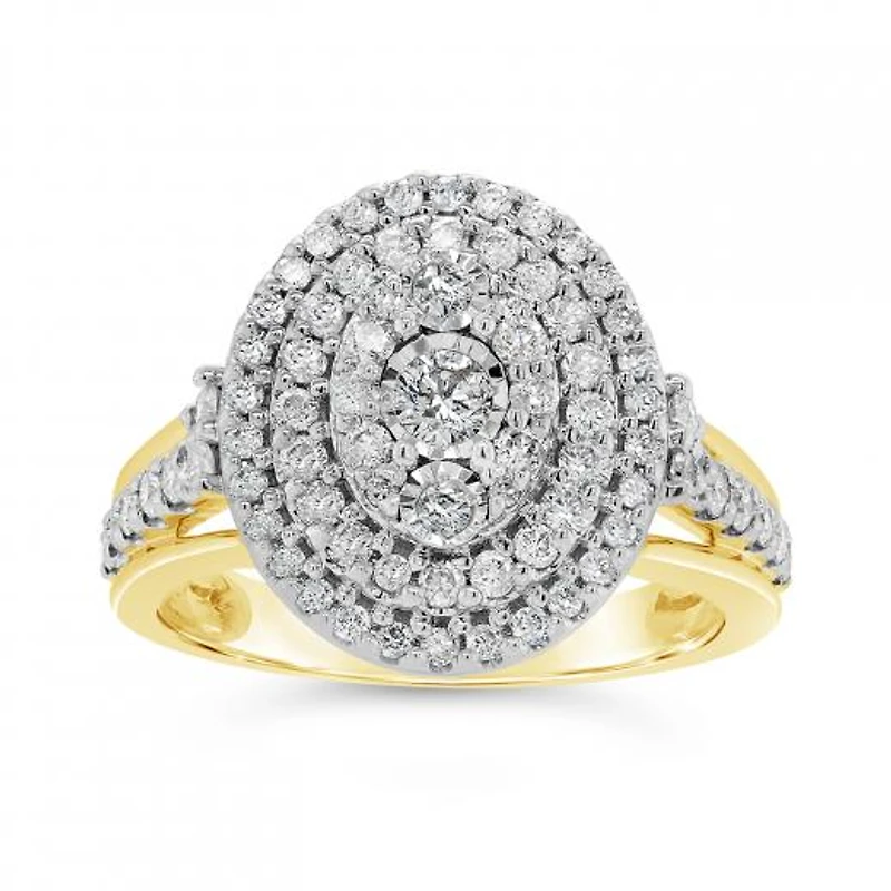 10K Yellow Gold 1.00CTW Diamond Oval Shaped Fashion Ring