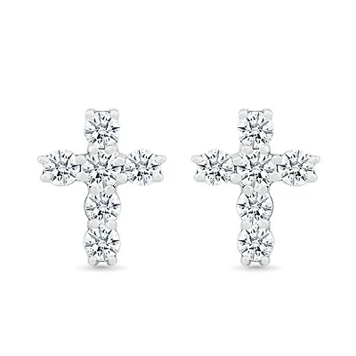 10K White Gold 0.23CTW Diamond Cross Earrings