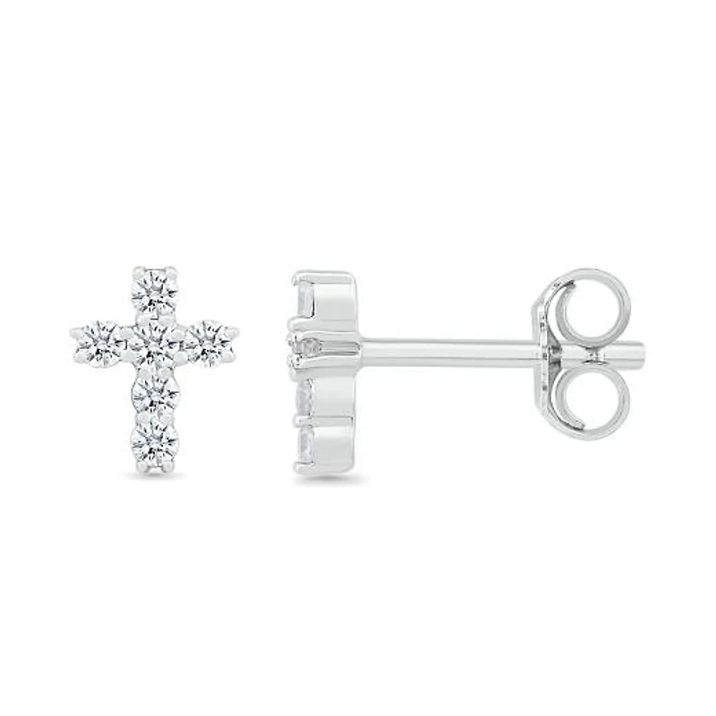10K White Gold 0.23CTW Diamond Cross Earrings