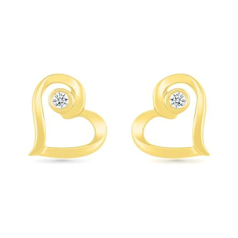 10K Yellow Gold Diamond Heart Earrings