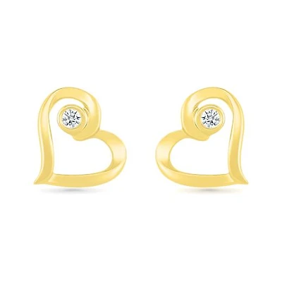 10K Yellow Gold Diamond Heart Earrings