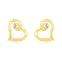 10K Yellow Gold Diamond Heart Earrings