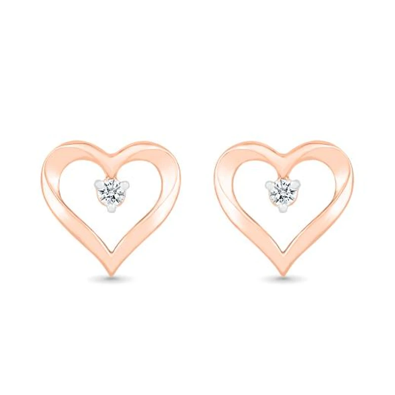 10K Rose Gold Diamond Heart Earrings