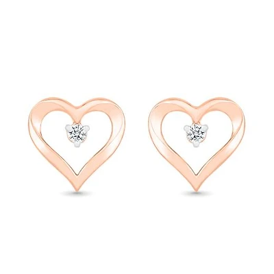10K Rose Gold Diamond Heart Earrings