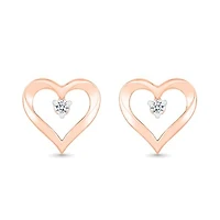 10K Rose Gold Diamond Heart Earrings