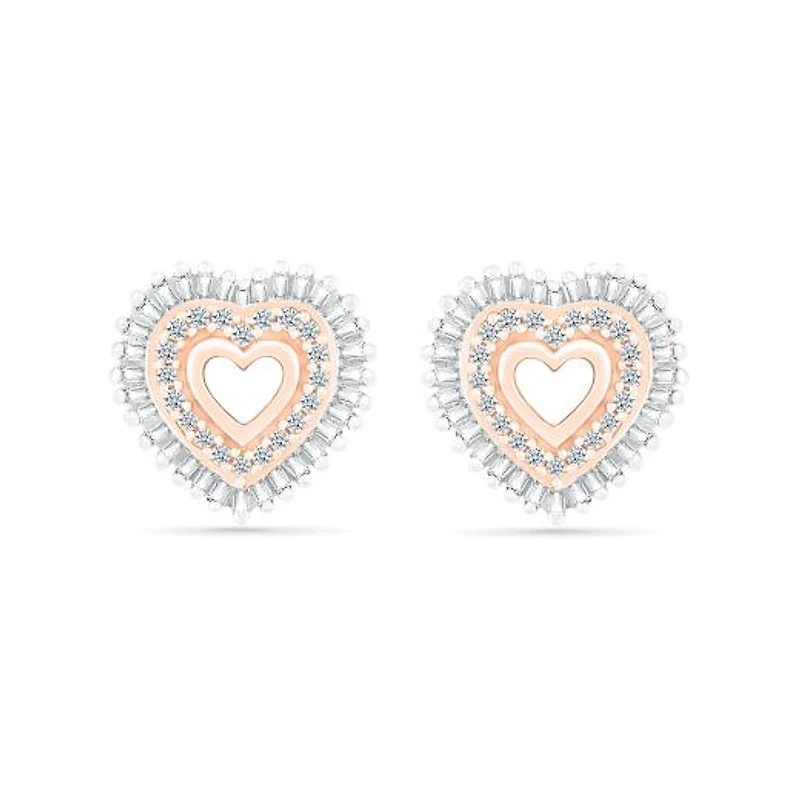 10K Rose Gold 0.29CTW Diamond Heart Earrings