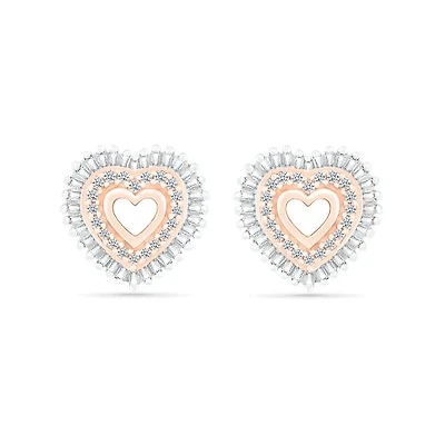 10K Rose Gold 0.29CTW Diamond Heart Earrings