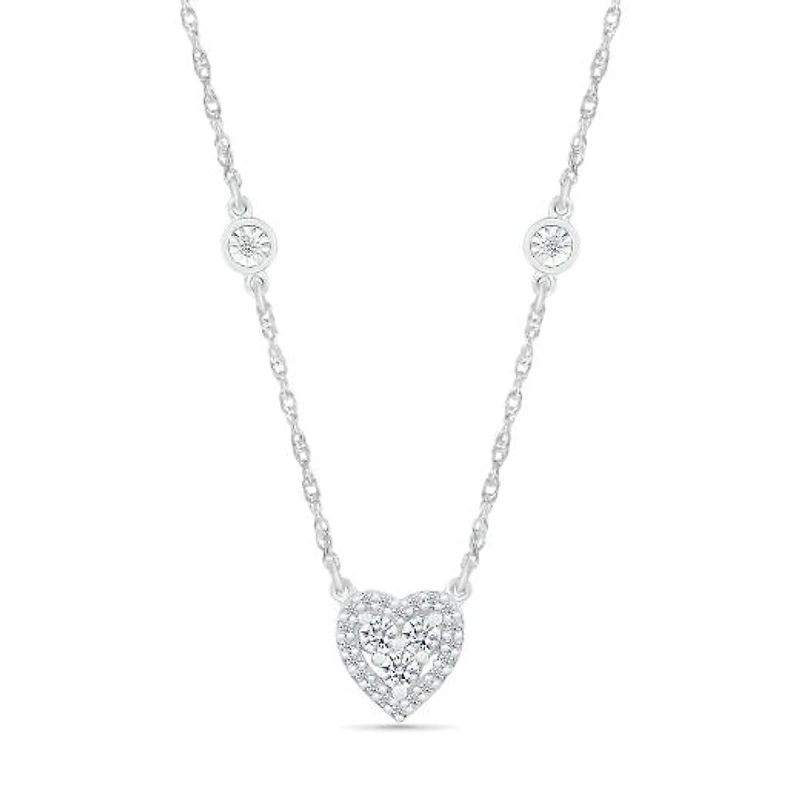 10K White Gold 0.18CTW Diamond Heart Necklace