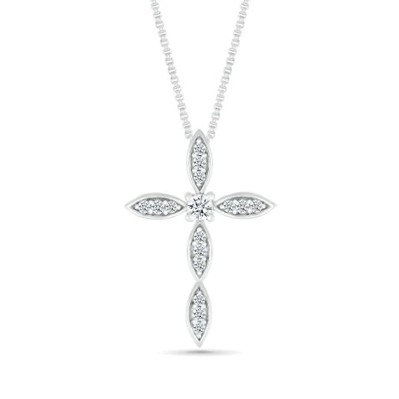 10K White Gold 0.29CTW Diamond Cross Pendant